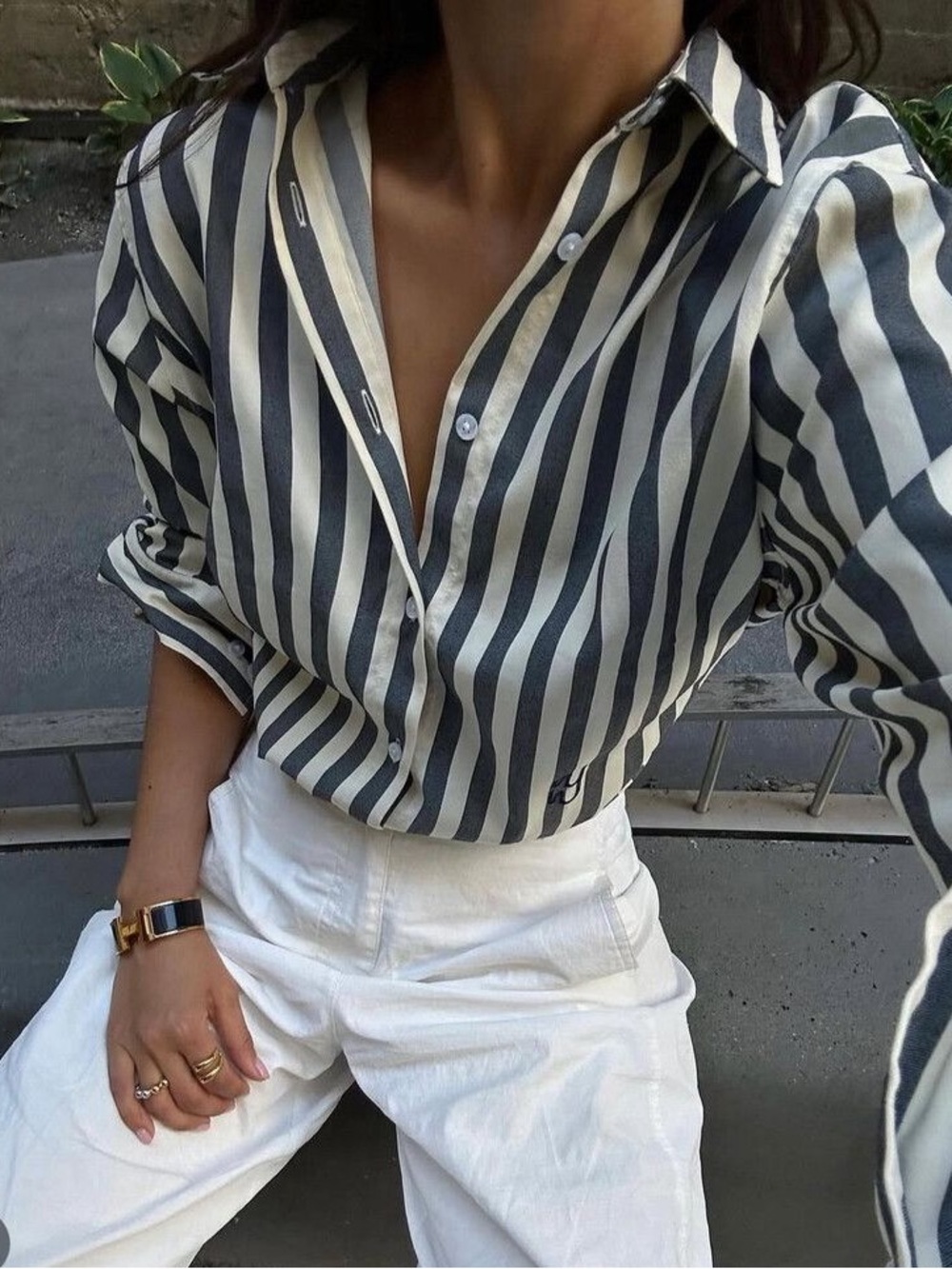 YAITTE BUOY - Navy & Black Striped Shirt Small